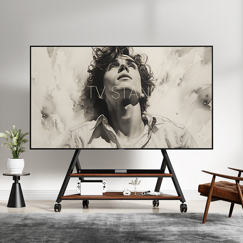 CABTE 55-86 Inch TV Art Mobile Stand Floor TV Cart Multi-Brand Universal TV Mount Mobile TV Cabinet Rack