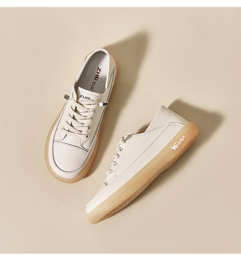 ZHR Casual Shoes for Women, Genuine Leather, Slip-On, Jelly Sole, Comfortable, Versatile, Sports, No-Tie Flat White Shoes for Students, A77, Beige, Size 37 13