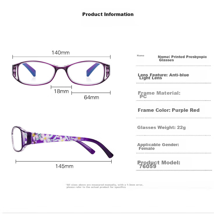Mr. PuTian Anti-Blue Light Reading Glasses for Women, High-Definition Presbyopic Glasses for Elderly, Purple, 150 Degrees (50-54 Years Old) 9
