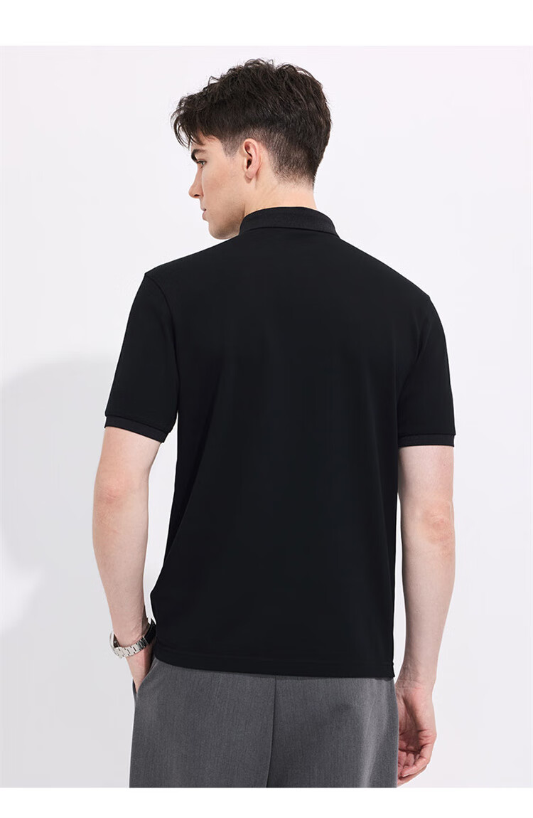DANCING WOLVES [Cool Sensory Solona] Summer Sweat-Wicking Breathable Short-Sleeve Men's Polo Shirt, 001 Black, Size S (165cm) 7