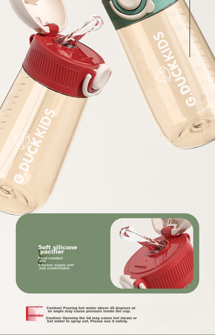 G.Duck Children's Flip Lid Straw Water Bottle 500ml with Carrying Strap, Flip Lid Design, Safety Lock, Haiman Red 4