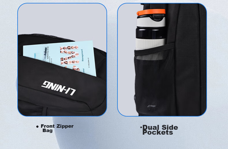 Li-Ning Backpack, High School Student Backpack, Unisex Shoulder Bag, Middle School Laptop Bag, Outdoor Travel Bag, Large Capacity Hiking Backpack, Black 11