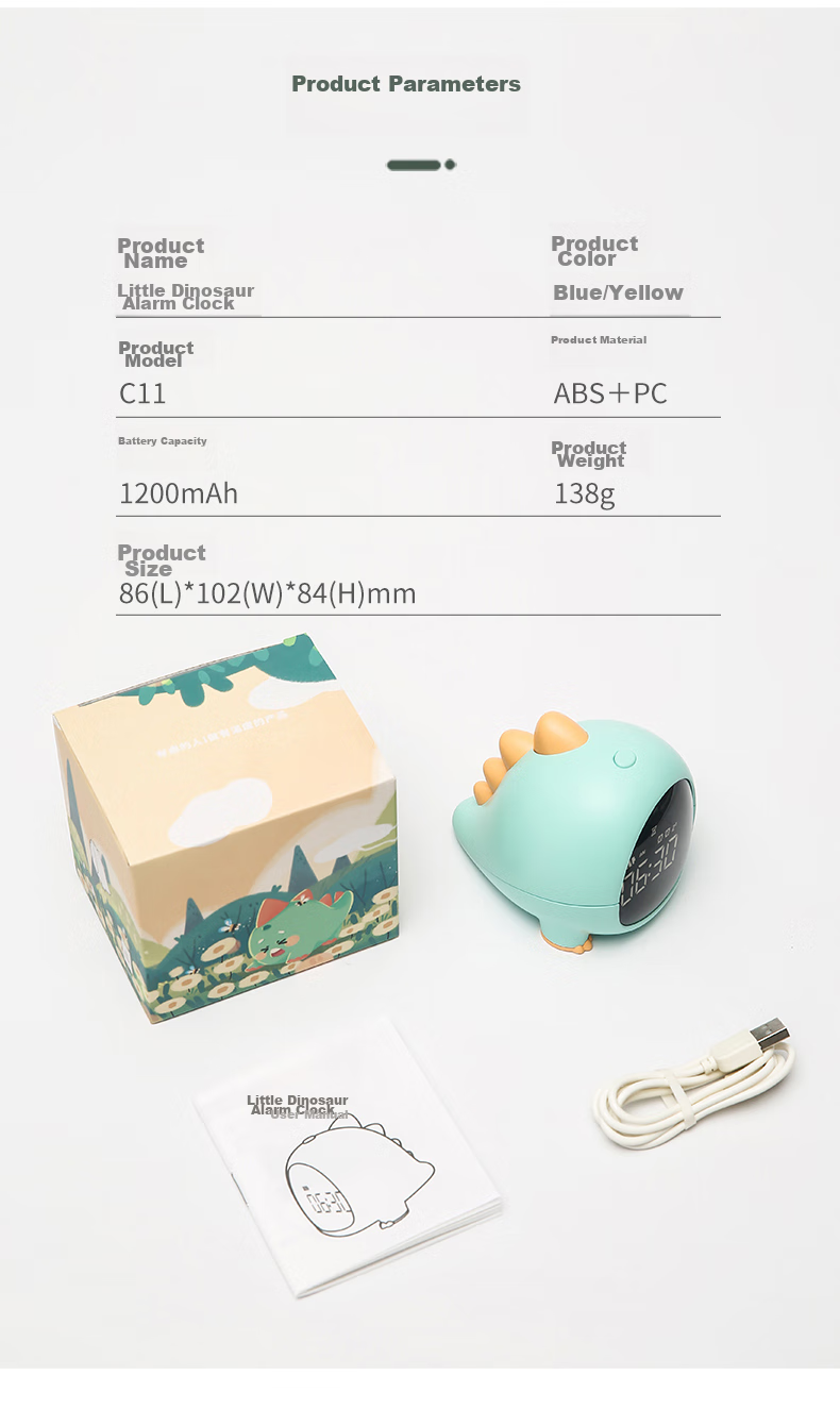 Mashi Alarm Clock for Children And Students, Wake-Up Aid with Countdown Timer, Cartoon Music Alarm, New Year Dinosaur Alarm, Matcha Green Gift 13
