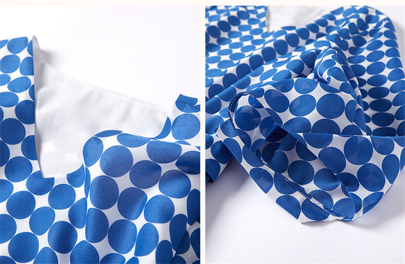 Dme Commuting Polka Dot Vintage Dress Summer V-Neck Lantern Sleeve Chiffon Mid-Length Dress for Women 14