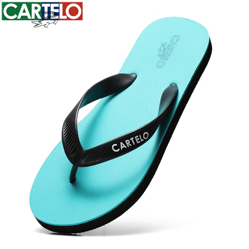 CARTELO Flip-Flops for Men, Summer Beach Outdoor Wear, Soft-Soled Indoor Slippers, VP1520, Green, Size 43