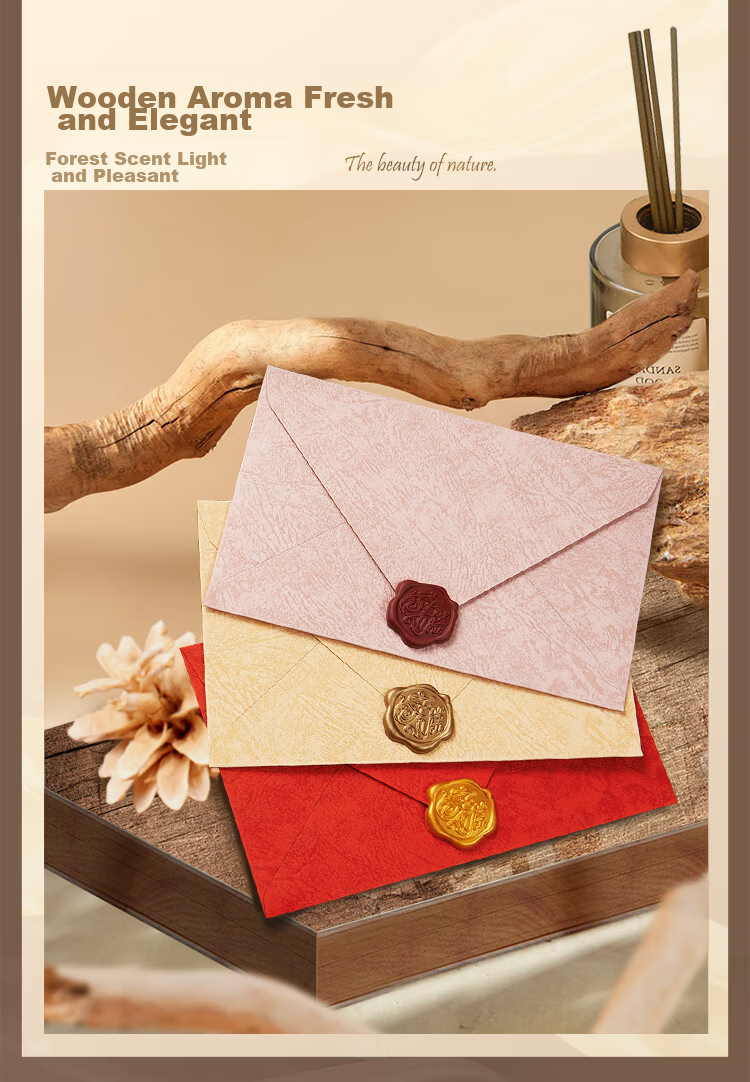 Kingdee Perfume Tree Pattern Envelope Greeting Card Set of 4, Qixi Valentine's Day Gift Cards, Cute Lacquer High-End Gift Artistic Letter Writing Love Note Confessio 3