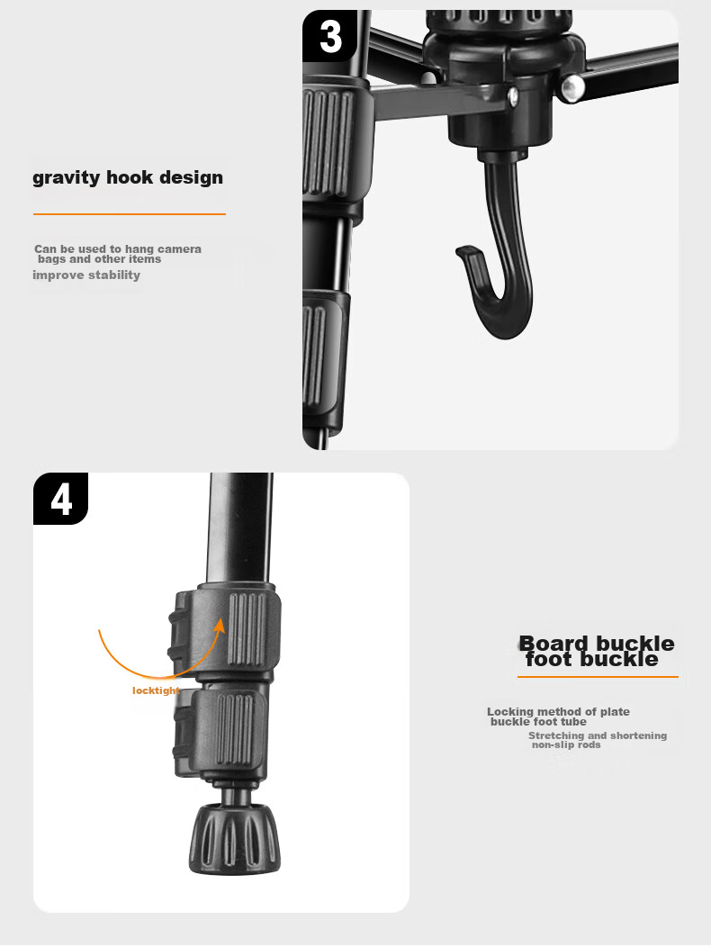 JIAHUACAI Tripod Camera Stand Portable Stable Anti-Shake Professional 3D Gimbal Photography Bracket for Sony Canon Mobile Phone Live Streaming Outdoor Travel Mirrorless Camera Selfie 13