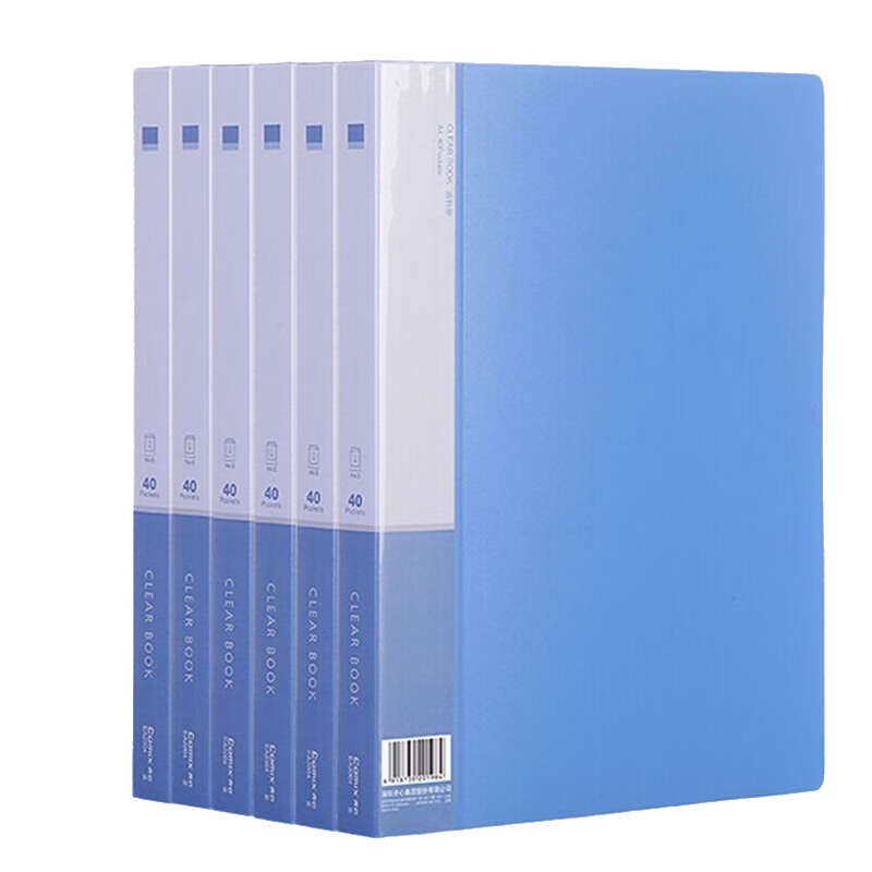 COMIX 6-Pack A4/40-Page Document Folder/pocket File Folder/Loose-Leaf Binder/document Organizer, Label, Blue, Office Stationery EA2004-6