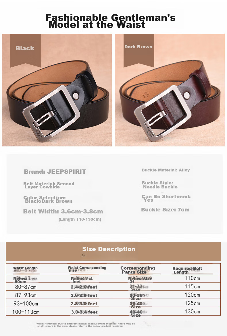 JEEP SPIRIT Men's Leather Belt, Business Casual Pin Buckle Waistband, Gift for Young And Middle-Aged Men, Husband Or Father's Day Present 3