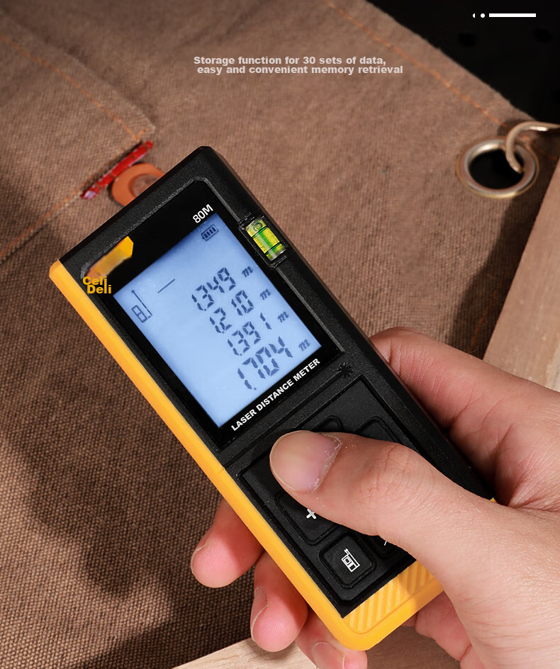 Deli Green Laser Rangefinder, Lithium Battery-Powered Voice-Activated Handheld Device, 120-Meter Range, High-Precision Room Measuring Instrument 3