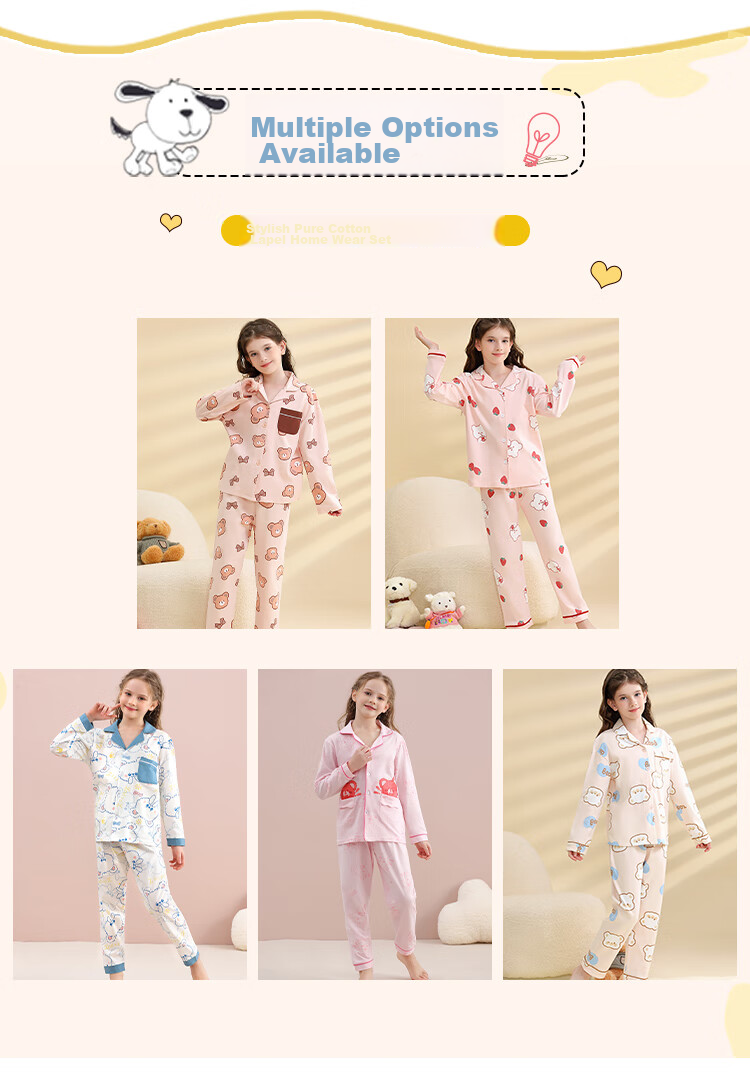 LangSha Children's Pajamas for Girls, Spring And Autumn Pure Cotton Antibacterial Long-Sleeve Collared Loungewear Set for Older Children, Light Pink, Size 140 5