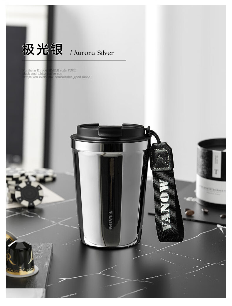 Vanow Insulated Coffee Mug, 316 Stainless Steel Large Capacity, Stylish Portable Water Bottle for Men And Women, Students, Cream White 2