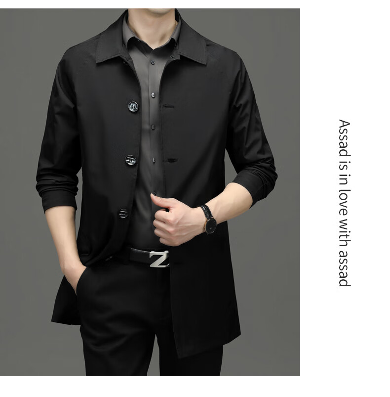 ROMON Men's Trench Coat, Spring And Autumn Business Casual Mid-Length Overcoat, Outerwear Jacket D-2021 Black XL 24