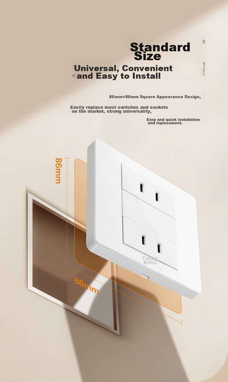 BULL Switch Socket G07 Series, 10A Four-Hole Two-Gang Two-Pole Split Type, 86-Type Panel G07Z222S, Ivory White 2
