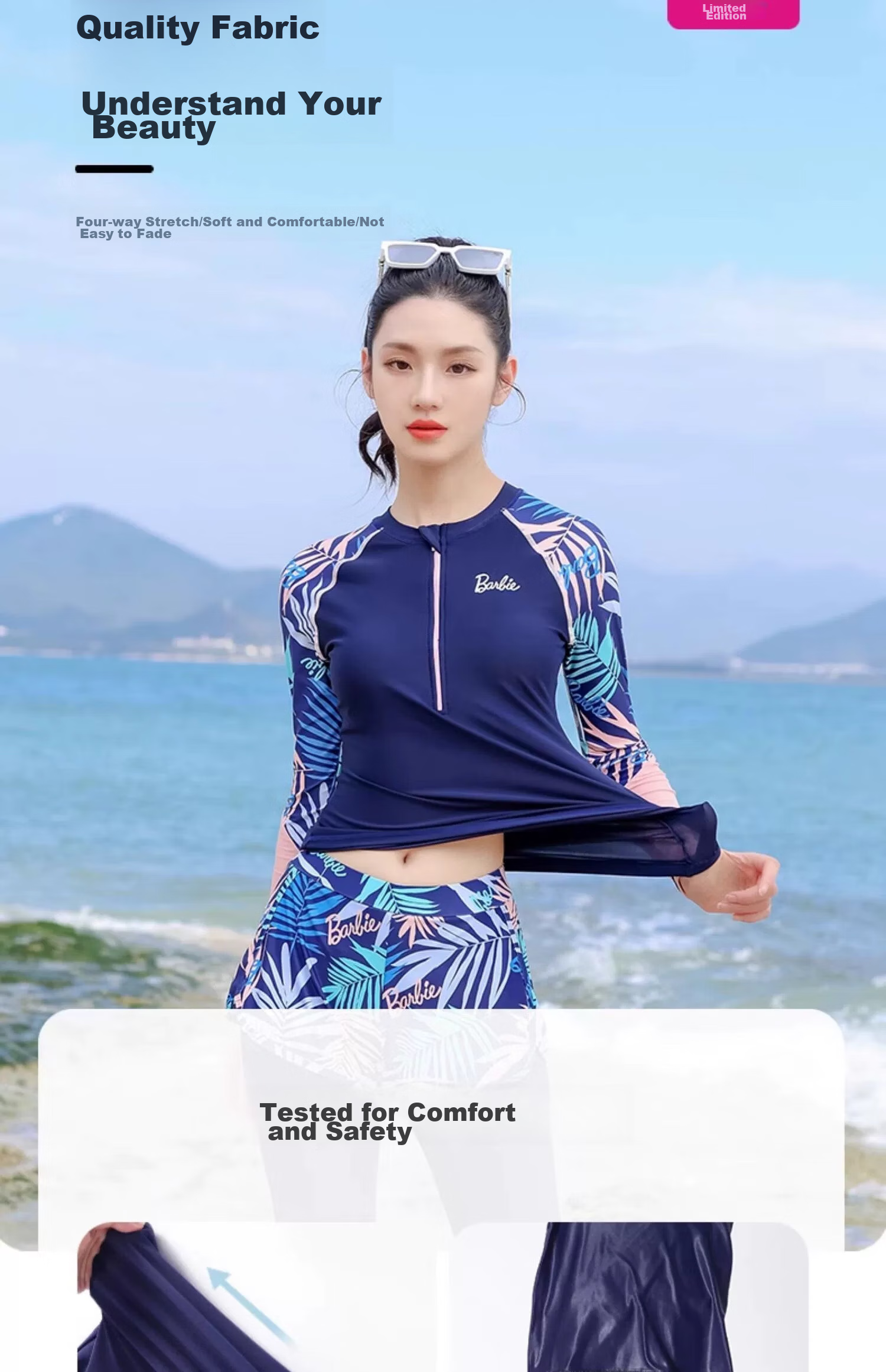 Barbie Sun Protection Two-Piece Swimsuit for Women, Conservative Slimming Long-Sleeve Top And Long Pants Diving Swimwear for Ladies' Beach Vacatio 4