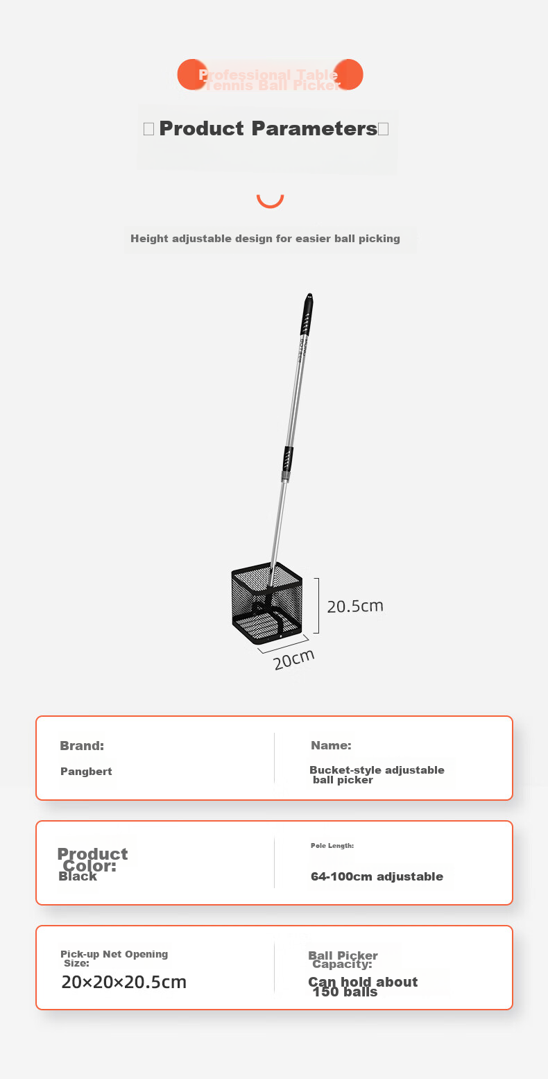 Pongbot Table Tennis Ball Retriever, Extendable Ball Picker with Adjustable Angle, Net Ball Collector Basket 8