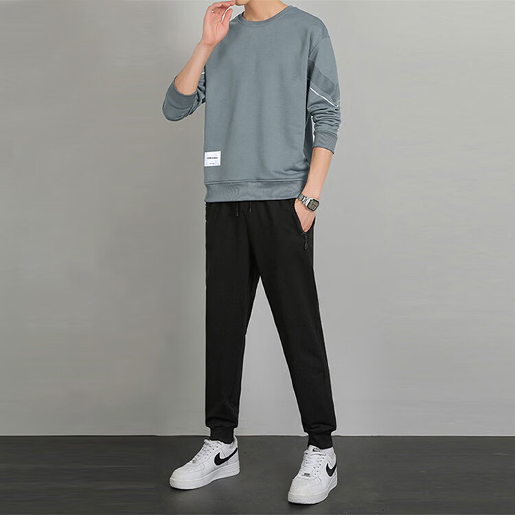 RED DRAGONFLY Men's Sports Casual Comfortable Versatile Simple Crew Neck Sweatshirt and Pants Set Dark Gray XL 11