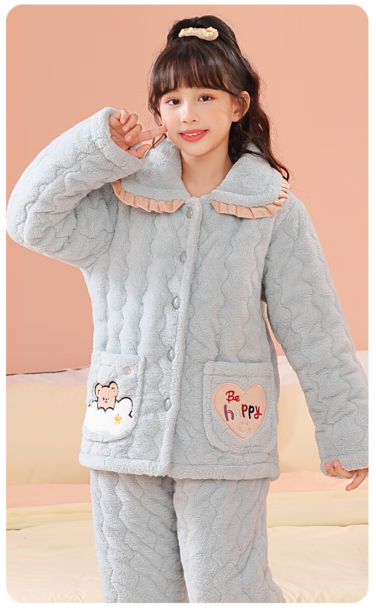 MiiOW Coral Fleece Padded Children's Pajamas, Girls' Loungewear, Cotton Jacket for Autumn And Winter, Three-Layer Thickened, for Older Children, Warm, 120cm 19