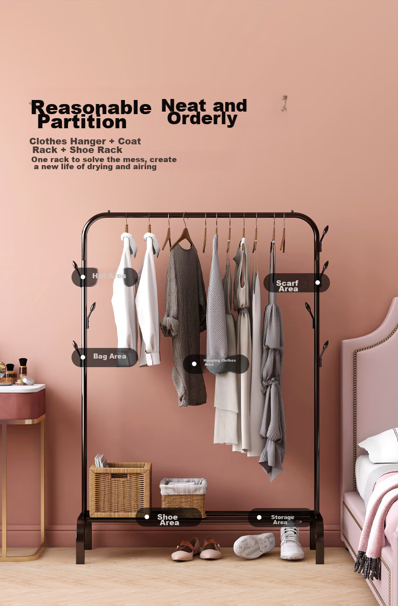 MAPLE FASHION Clothes Drying Rack, Floor-Standing Clothes Hanger, Simple Bedroom Coat Hanger, Multifunctional Garment Rack 6