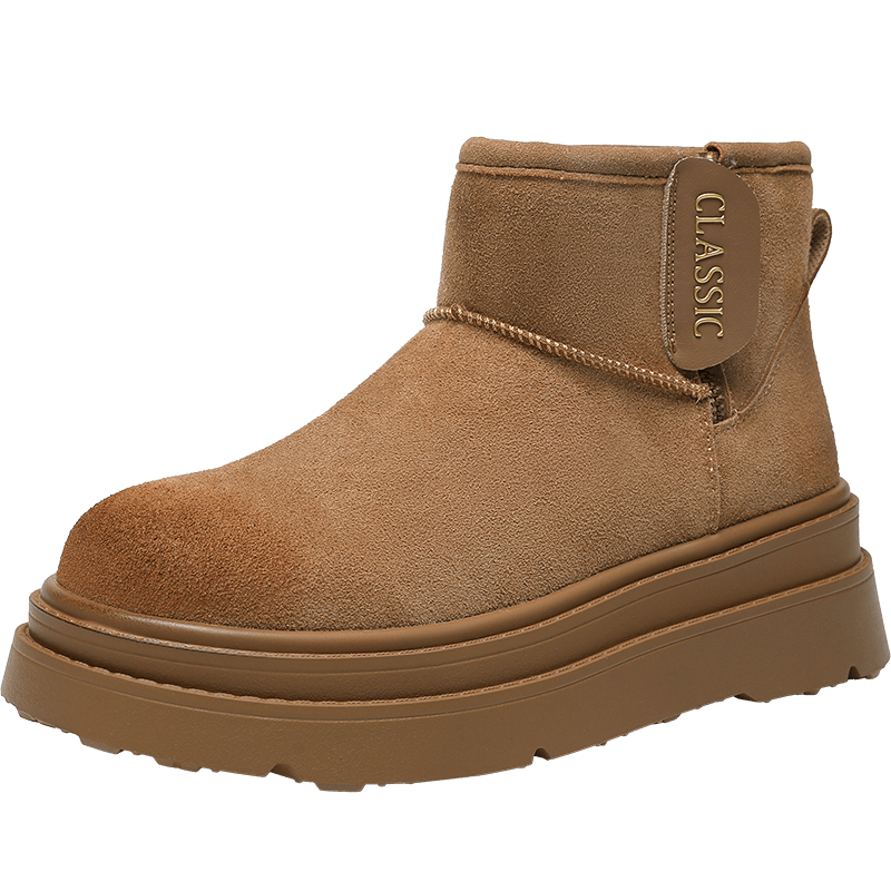 ZHR Women's Thick-Soled Winter Snow Boots with Fleece Lining, Warm Short Boots, Versatile Northeast Cotton Shoes JT72 Camel Color Size 38