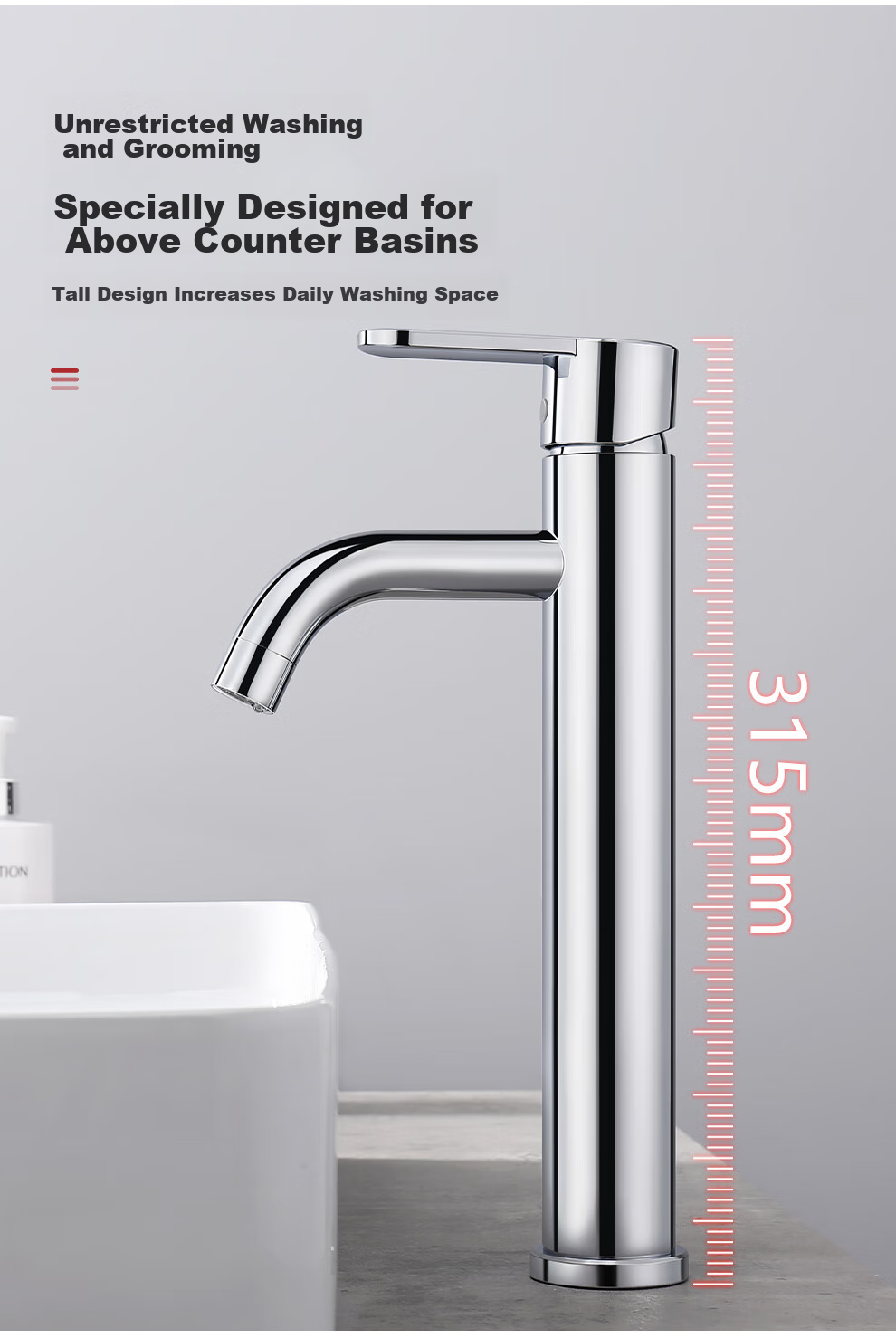 CVBAB Raised Basin Faucet, Countertop Basin Hot And Cold Water Tap, Bathroom Washbasin And Sink Faucet CV2021 6