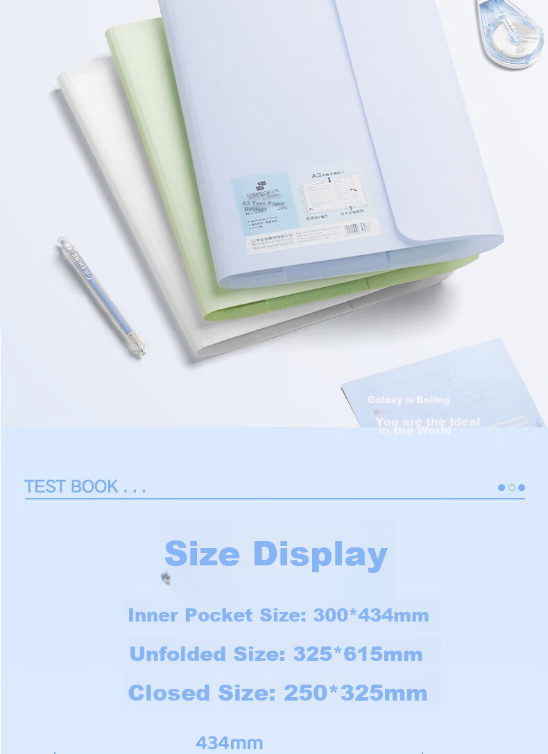 SUNWOOD 20 Pages 40 Sheets A3 Large Capacity Loose-Leaf Paper Storage Folder Student Exam Papers Transparent Insert File Folder 3957 Gree 14