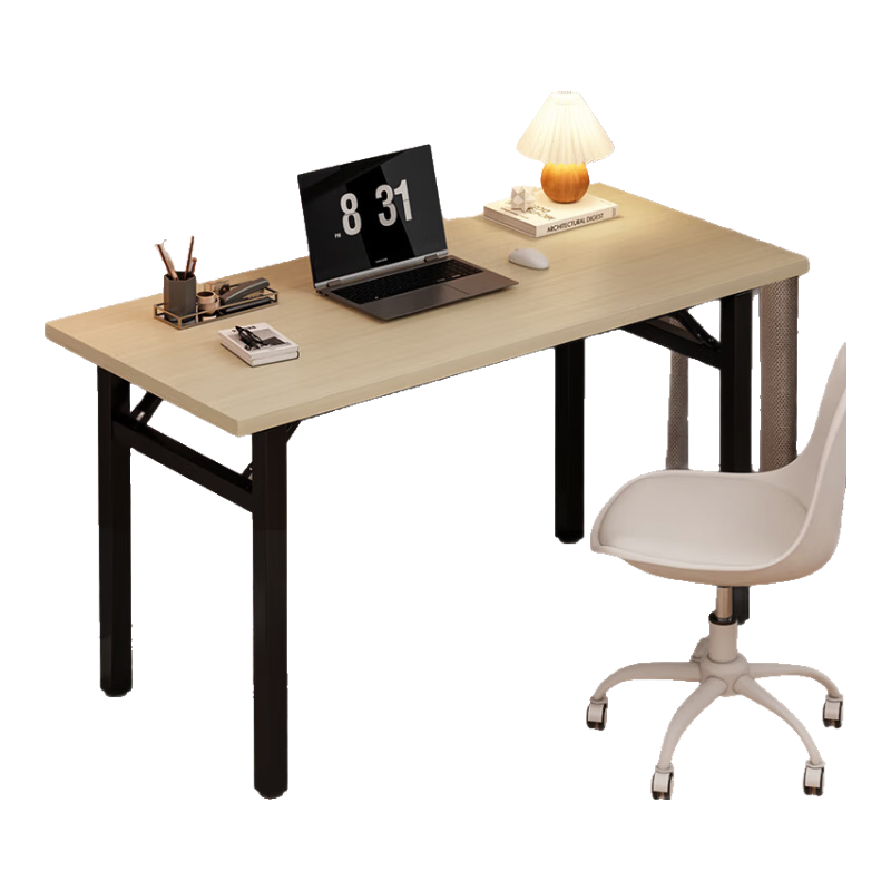 XINGKAI Folding Computer Desk, Long Table, Folding Study Desk, Spring Table, Training Table, Single White 100*50