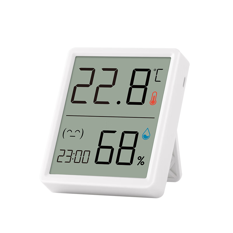 Deli Indoor Electronic Thermometer And Hygrometer, Wall-Mounted Or Desktop Display for Office, Home Use, Baby Room, Office Supplies, Children's And Elderly Birthday Gift with Time And Emotion Display LE517