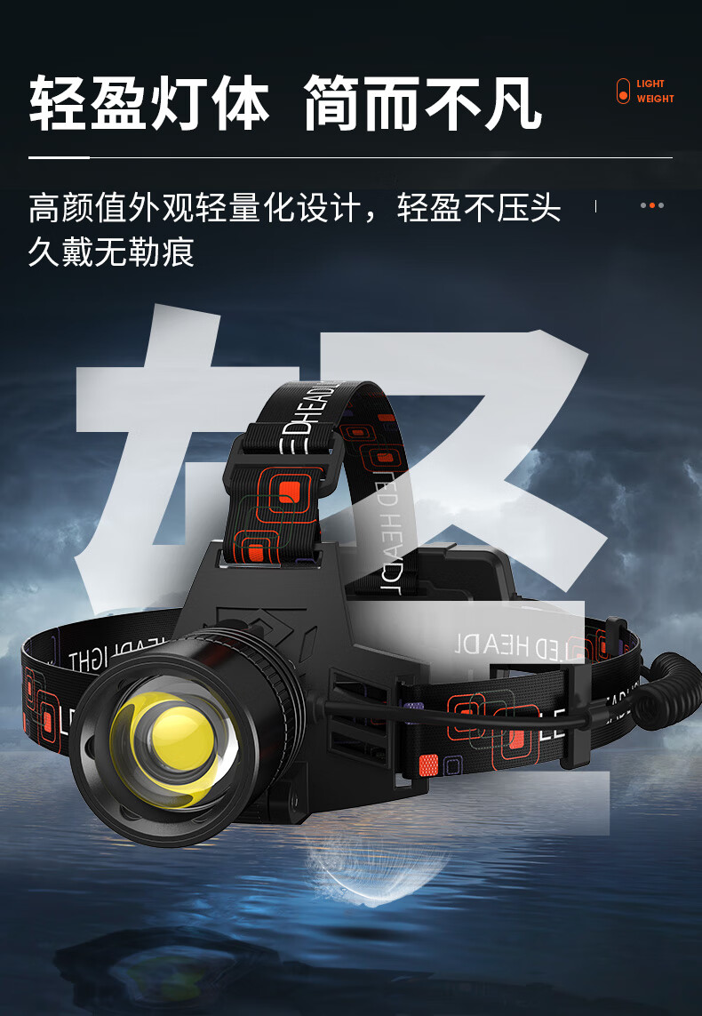 SkyFire Headlamp with High Brightness, Long Battery Life, Rechargeable, Head-Mounted, for Construction Sites, Mines, Night Fishing, High-Power Outdoor Use, Beach Combing And Fishing 3