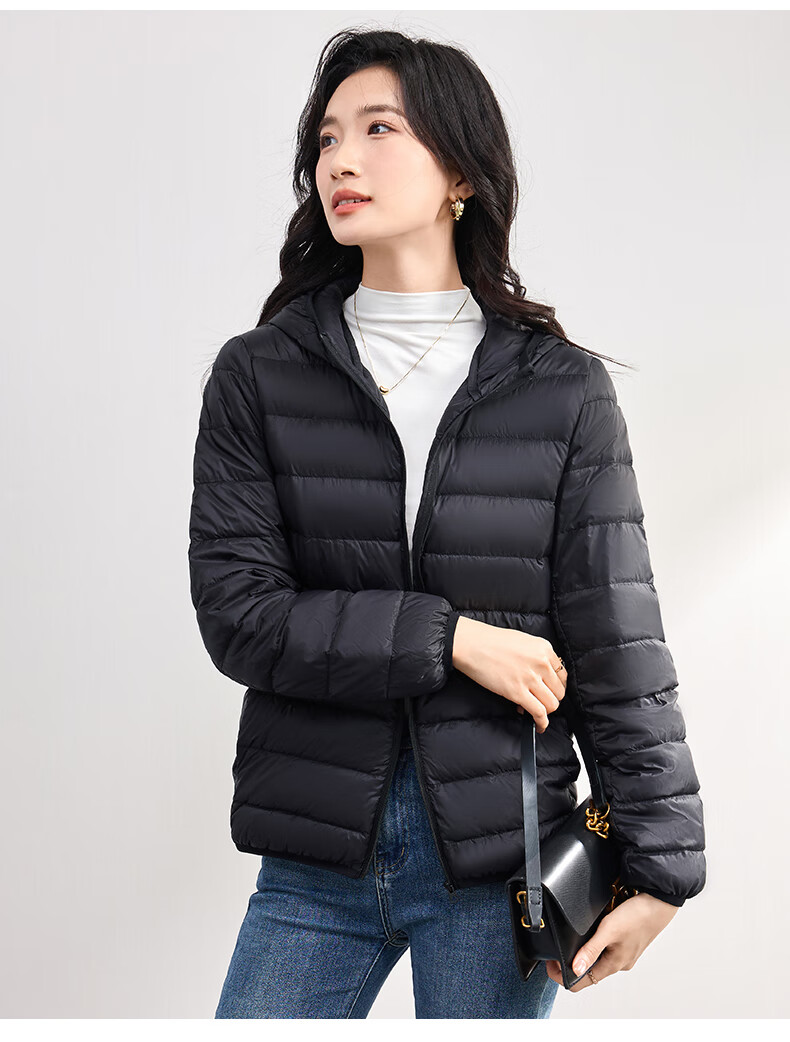 JEANSWEST 2025 Winter Hooded Lightweight Short Down Jacket White Duck Down Warm Comfortable Light Blue XL 12