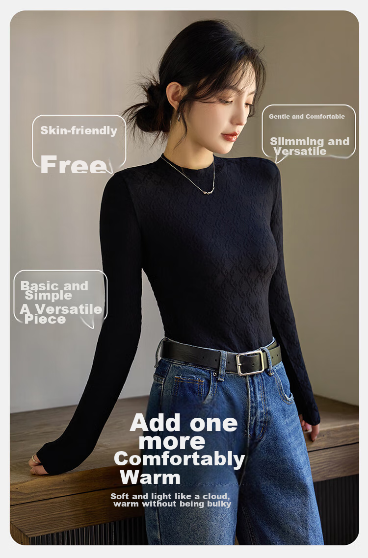 LangSha Base Layer T-Shirt for Spring And Summer, Thin Fit, Waist-Cinching, Women's Warm Black And White Slimming Round Neck Undershirt, Long-Sleeve Top 5
