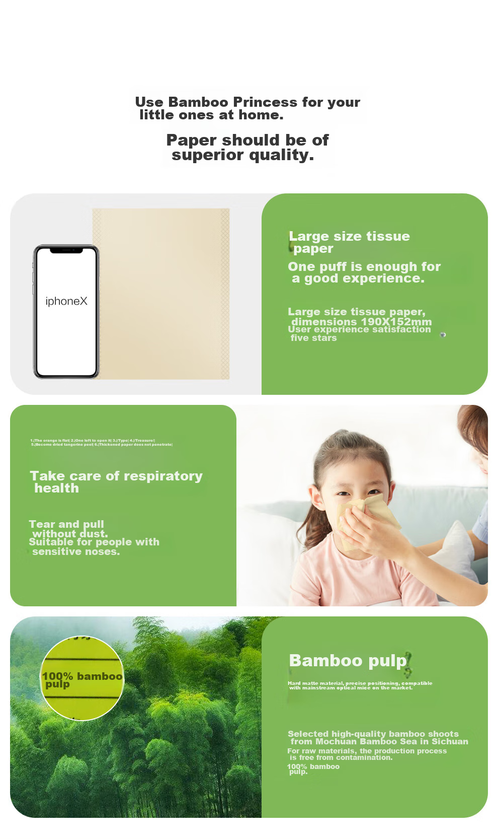 Zofee Bamboo Pulp Natural Color Facial Tissues, 3-Ply, 130 Sheets*20 Packs, Large Size Toilet Paper, Face Tissues, Whole Box of Paper Towels for Home Use 9