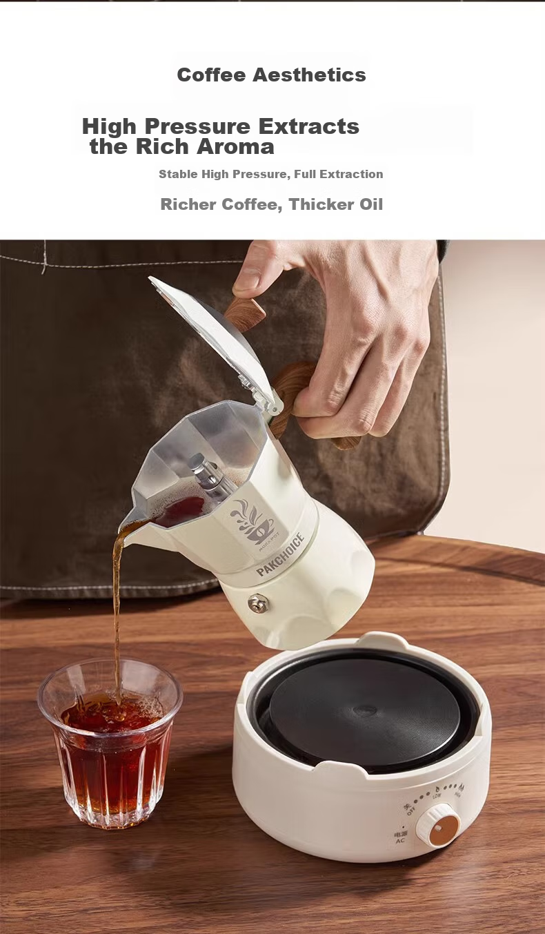 TEOTM Moka Pot with Dual Valves, Home-Use Italian Manual Coffee Maker, Hand Grinder Coffee Brewing Equipment Set 8