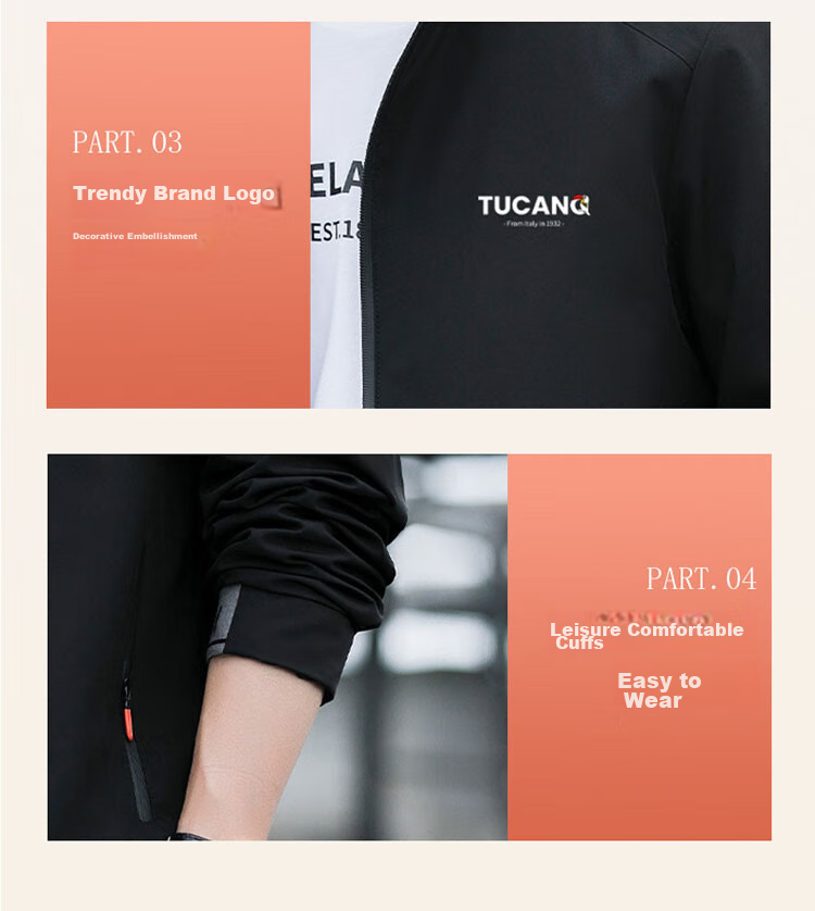 TUCANO Jacket Men's Coat Autumn Winter Men's Clothing Men's Wear Business Casual Stand-Up Collar Top Clothing Black XL 12
