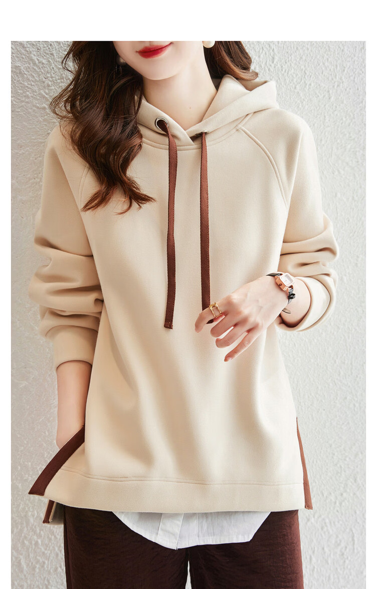 Dme [Split-Style Craftsmanship] Spring And Autumn Hooded Loose Casual Slightly Elastic Long-Sleeve Women's Sweatshirt, Light Water Green, S 33