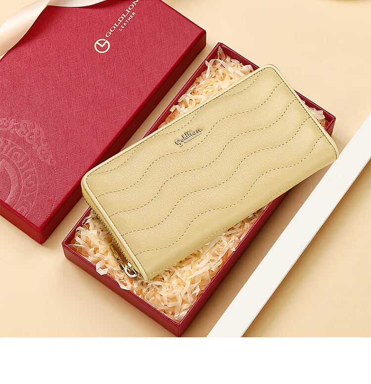 Goldlion Women's Long Wallet, Top-Grain Leather Simple Large-Capacity Clutch Purse Gift Box, Birthday Present 23