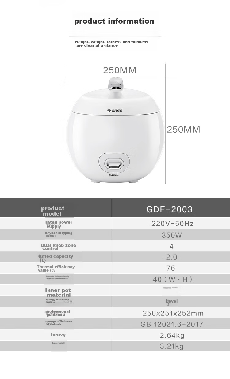 GREE Mini Rice Cooker for 1-3 People, Non-Stick Inner Pot, 2L Household Electric Rice Cooker, Small Size, Self-Use Or As A Gift for Parents, Traditional Firewood Cooking, Steamed Rice Pot 2003a 8