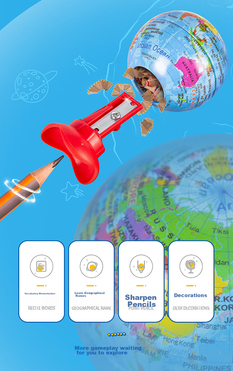 Maped Earth Globe Pencil Sharpener with Single Hole, Children's Manual Pencil Sharpener, Cartoon Small Pencil Sharpener for Elementary School Students, Stationery Gift 051110CH 5