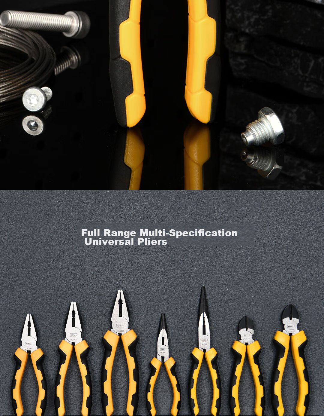 Deli Dual-Color Rubber Handle Pliers, Tiger Pliers, Multi-Functional Wire Cutters, Line Cutter, Electrician's Gripping Pliers, 8 Inches 13