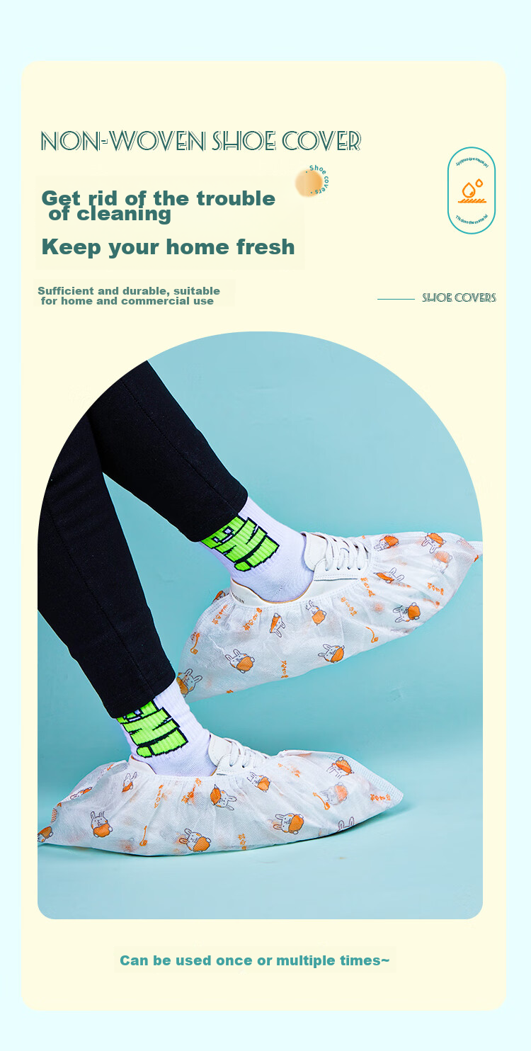 YOUAO Disposable Shoe Covers, 100-Pack, Thick Non-Woven Cartoon Shoe Covers, Wear-Resistant, Non-Slip, One Size Fits All 11