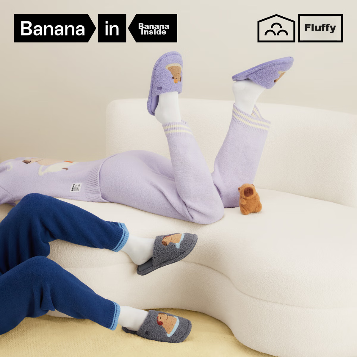 Bananain [Wang Yibo's Choice], Fluffy 520H Zoo-Themed Slippers, Unisex, Warm, Antibacterial, Odor-Resistant, for Autumn And Winter
