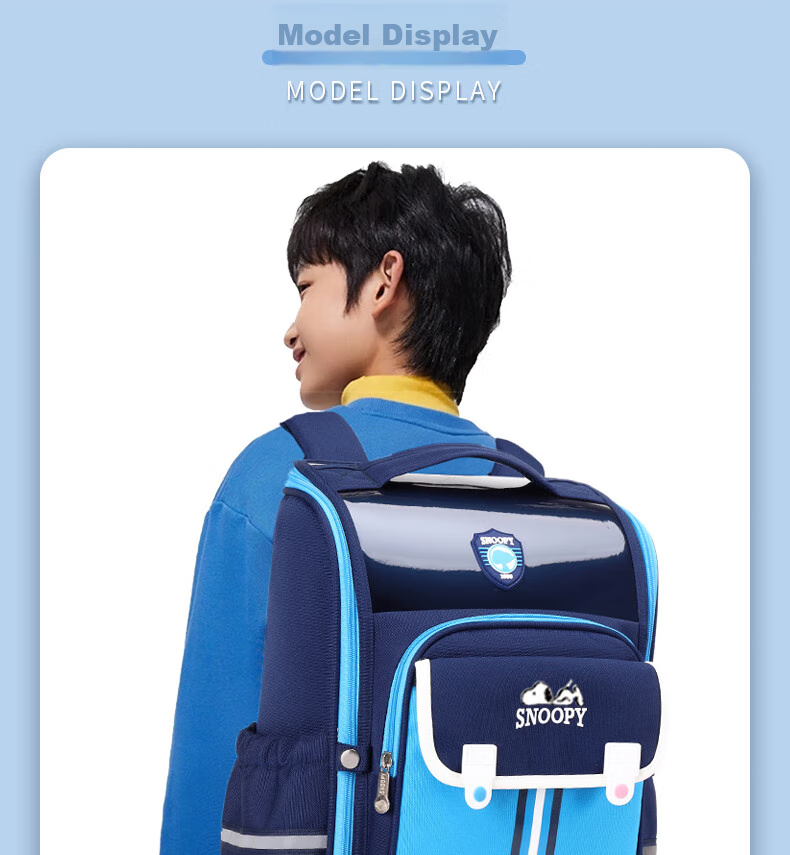 SNOOPY Backpack for Primary School Boys Grades 1-6, Large Capacity Lightweight Reduced Burden Children's Spine Protection Double Shoulder Bag for Girls, Light Blue 28