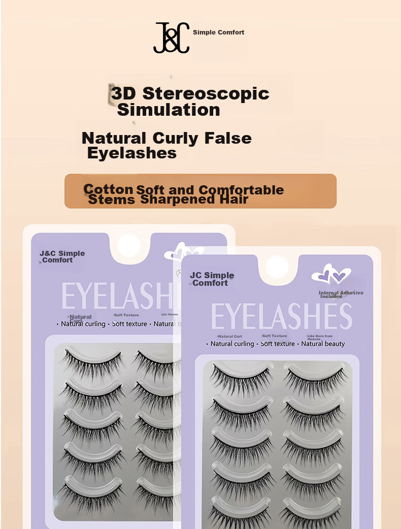 Jianyingshu Natural Dense False Eyelashes 5 Pairs Set, Full-Length One-Piece Lash Extensions, Non-Glue Required 1