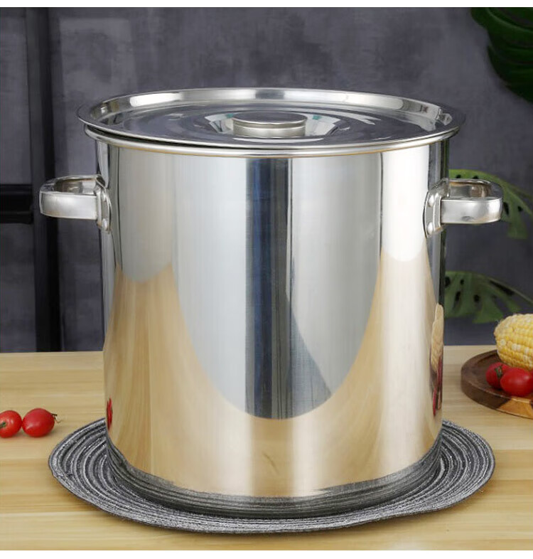 Quanshi Stainless Steel Bucket with Lid, Thick Soup Bucket, Large Water Storage Container, 35*35cm, Commercial Kitchen Utensil for Canteen, Hotel And Restaurant Use 12