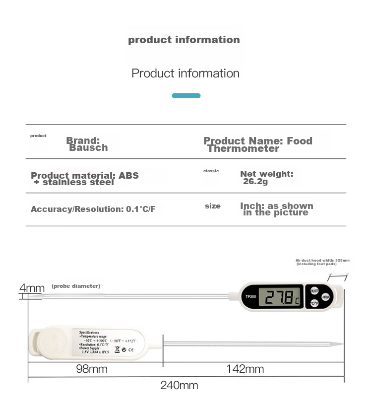 Baoshi Thermometer Probe Kitchen Baking Baby Milk Water Temperature Gauge Stainless Steel Automatic Power-Off Food Oil Thermometer 11