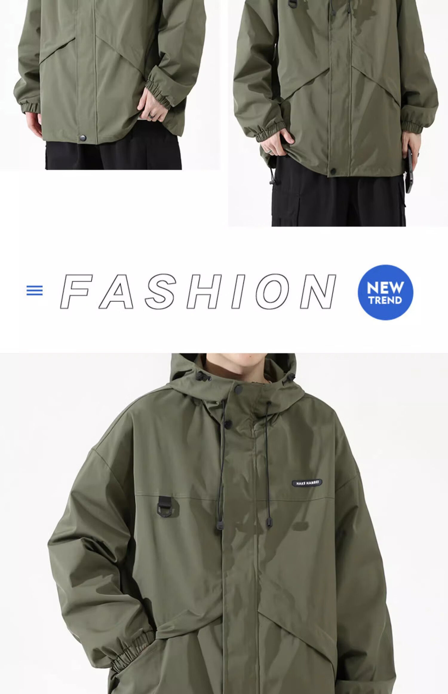 Dingfengbaoluo Men's Jacket, Spring Hooded Casual Workwear, Trendy Mountain-Style Outerwear for Young Men, JK021 Black, Size M 7