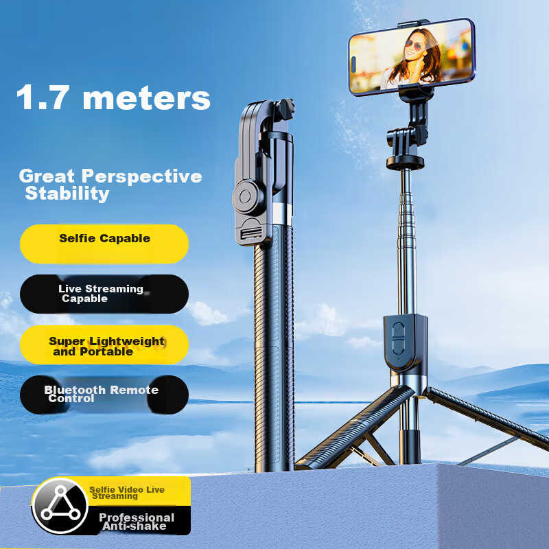 CRENOV [1.8m Ultra-Wide Angle] Selfie Stick Tripod Phone Stand, Extendable Photography Travel Selfie Gadget, 360-Degree Rotation, Fully Automatic Multi-Functional Three-Axis Gimbal with Image Stabilizatio