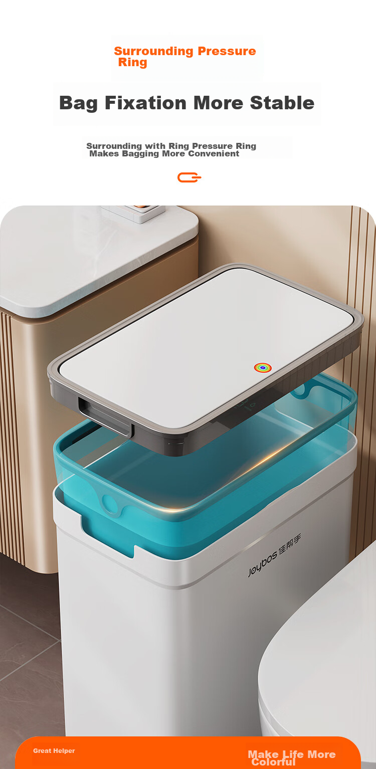 Jiabangshou Bathroom Toilet Push-Lid Trash Can, 15.1L Narrow Gap Garbage Bin, Large Size, for Kitchen, Bedroom, Living Room, Home Use, Popular Trendy Bi 5