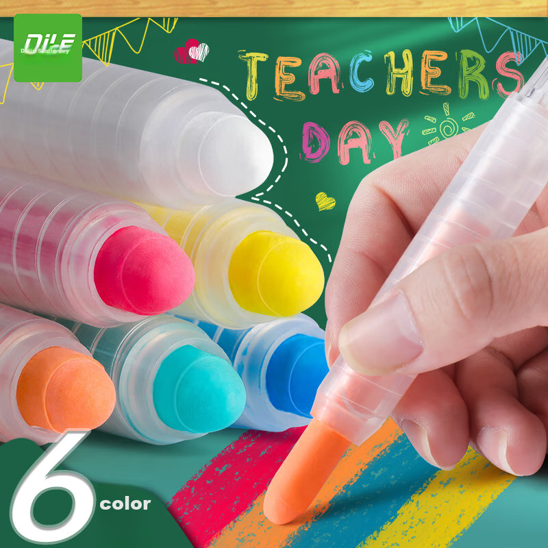 DiLe Children's Water-Soluble Dustless Chalk, Eco-Friendly Dustless Chalk, Erasable And Washable, Colorful Set 6207 (6 Colors)