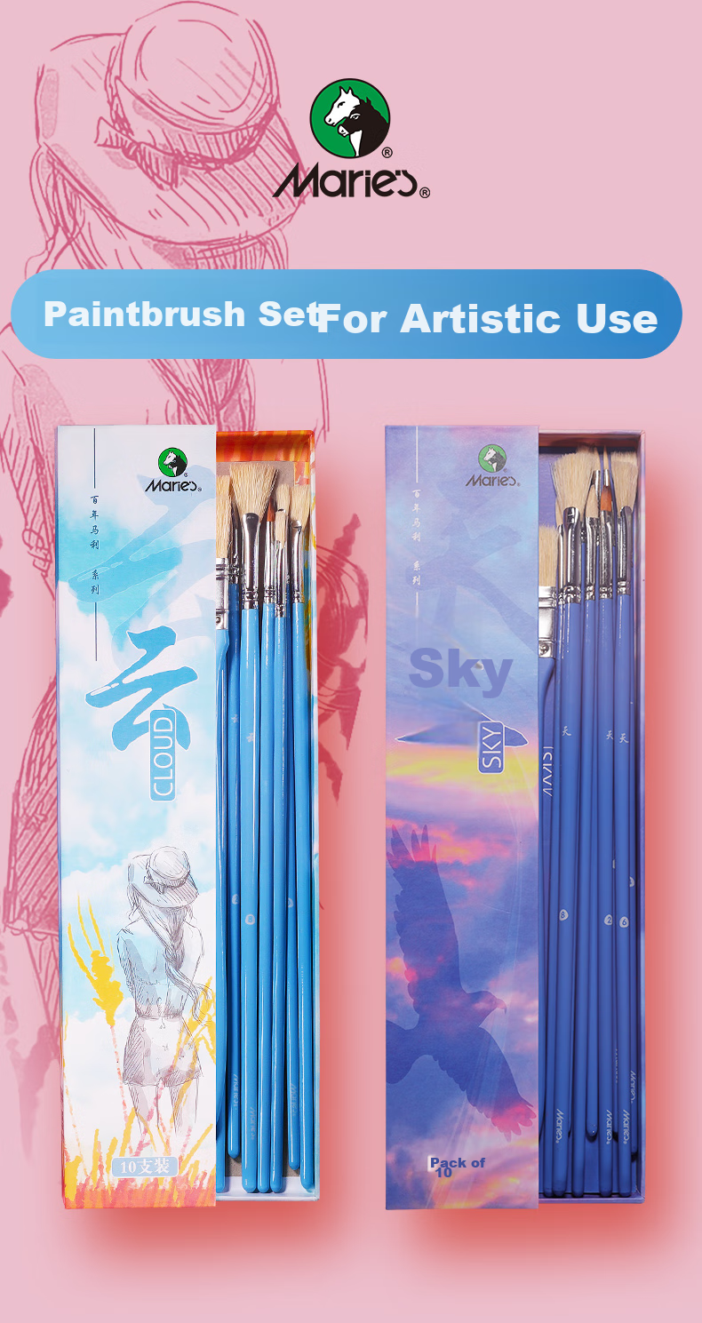 Marie's Acrylic Paint Brush Set, 10-Piece Nylon Brushes, Line Drawing Pens, Fan-Shaped Brushes, Flat Brushes Set, Student Exam Children's Art Drawing Brush Set G1611 Sketching Markers Painting 2